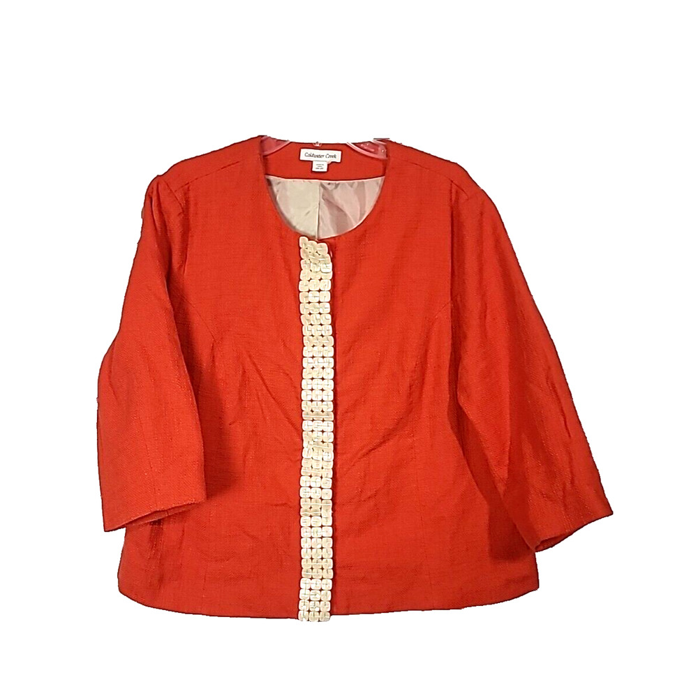 Coldwater Creek Orange Shell Embellished 3/4 Sleeve Jacket Womans Size‎ 20-22